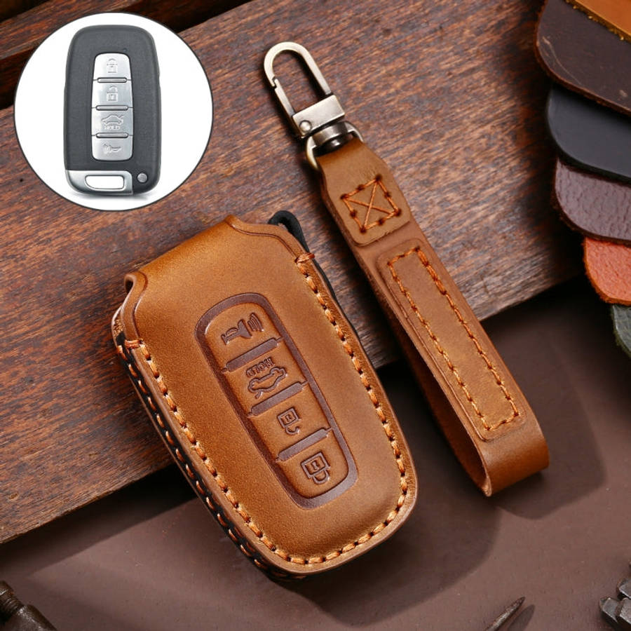 Hallmo Car Cowhide Leather Key Protective Cover Key Case for KIA K2 / K3 / K5 4-button, For KIA K...
