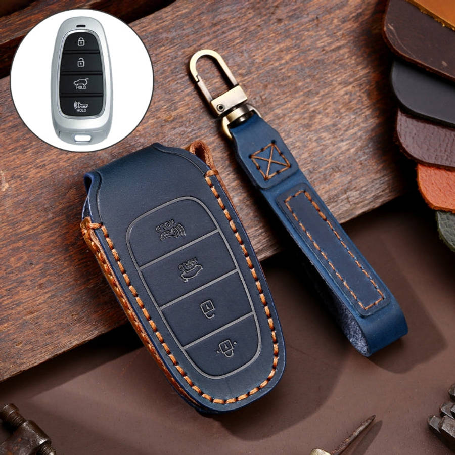 Hallmo Car Cowhide Leather Key Protective Cover Key Case for Hyundai 4-button, For Hyundai 4-button