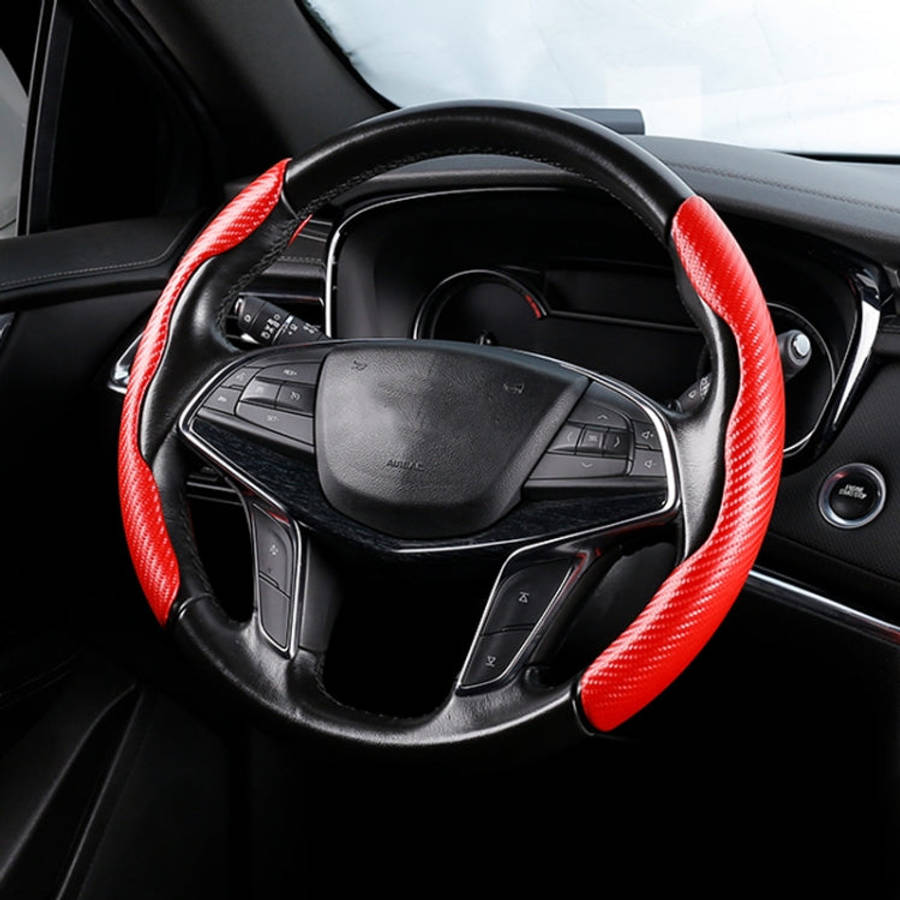 Car Universal Carbon Fiber Texture Leather Steering Wheel Cover
