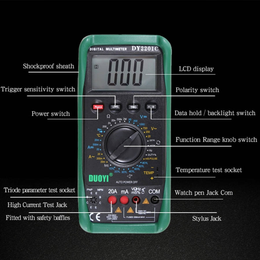 DUOYI DY2201C Car High-precision Digital Multi-function Maintenance Automatic Universal Meter, DY...