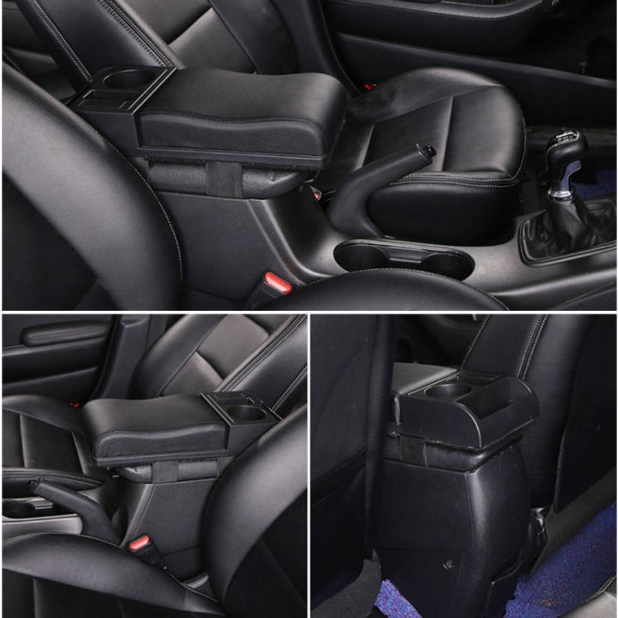 Car Multi-functional Dual USB Armrest Box Booster Pad, Microfiber Leather Curved Type, Microfiber...