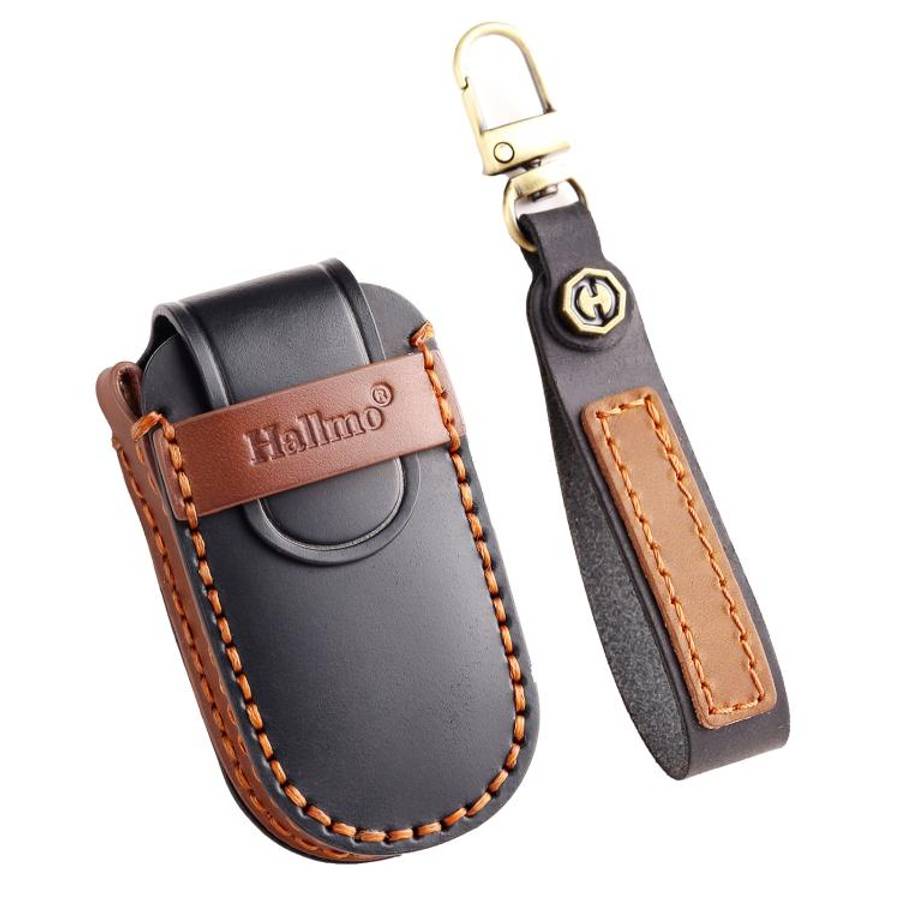 Hallmo Car Genuine Leather Key Protective Cover for Jeep Compass 4-button, For Jeep Compass 4-but...