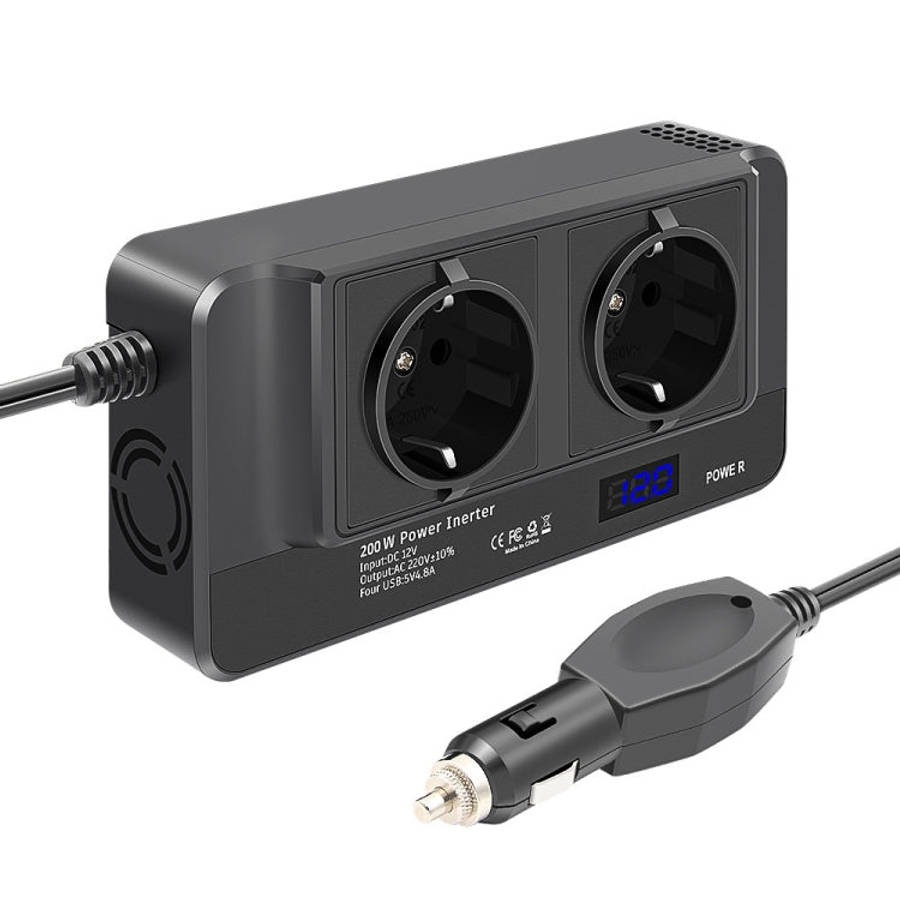 DC12V 200W AC220V Car Smart Multi-functional Digital Display Inverter, EU Plug, EU Plug