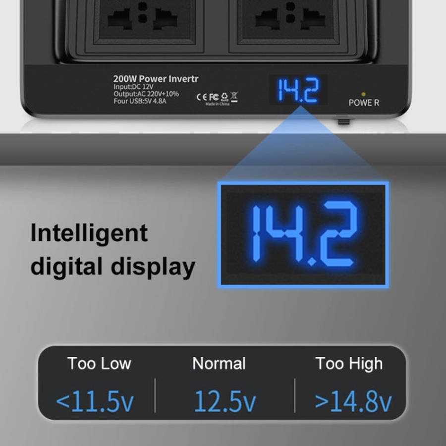 DC12V 200W AC220V Car Smart Multi-functional Digital Display Inverter, EU Plug, EU Plug