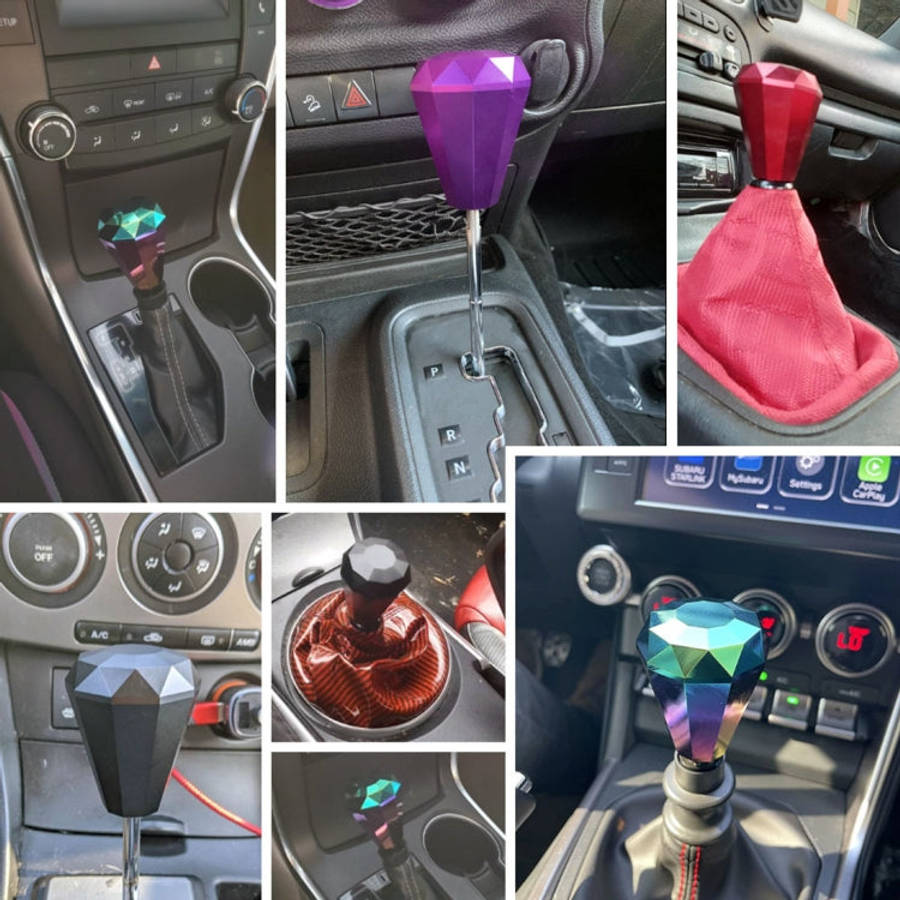 Universal Car Diamond Shape Metal Gear Shift Knob, Black, Blue, Purple, Red, Silver