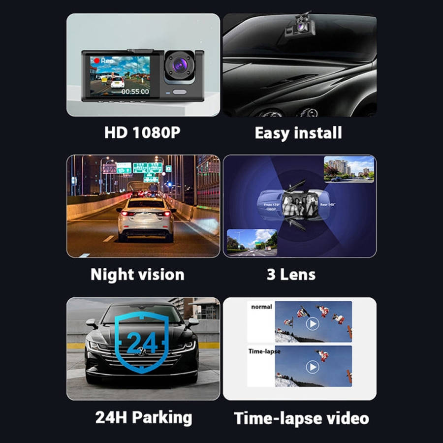 A1 3-lens Video HD Night Vision Car Driving Recorder, with Rear View Camera, A1