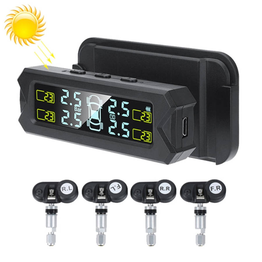 Car High Precision Solar Charging Tire Pressure Monitoring System TPMS, Built-in Beep Sensor, Bui...