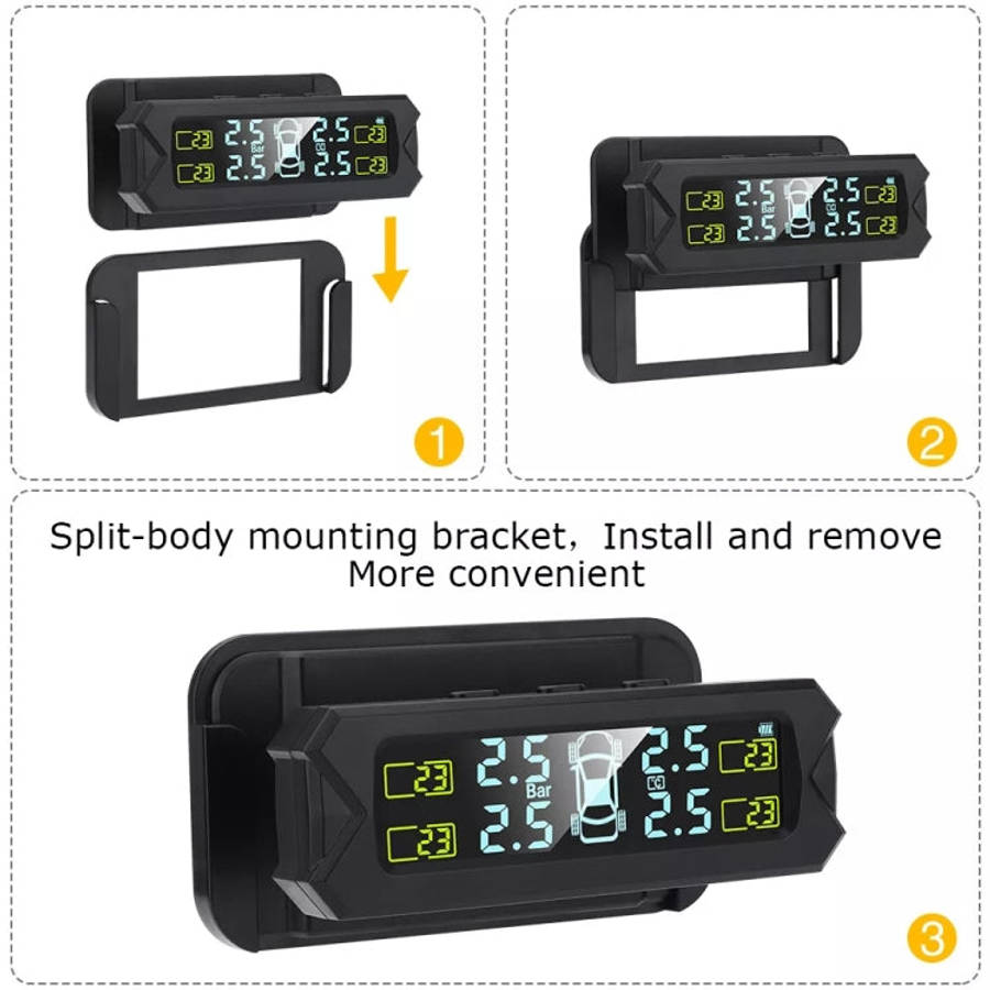 Car High Precision Solar Charging Tire Pressure Monitoring System TPMS, Built-in Beep Sensor, Bui...