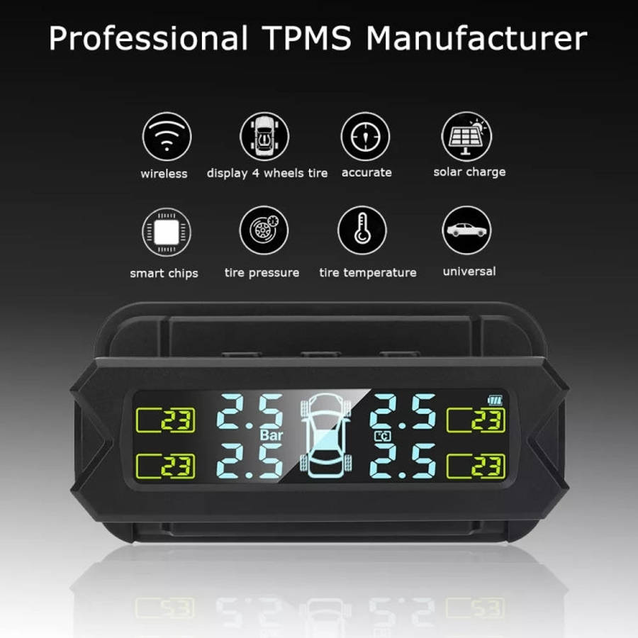 Car High Precision Solar Charging Tire Pressure Monitoring System TPMS, Built-in Beep Sensor, Bui...
