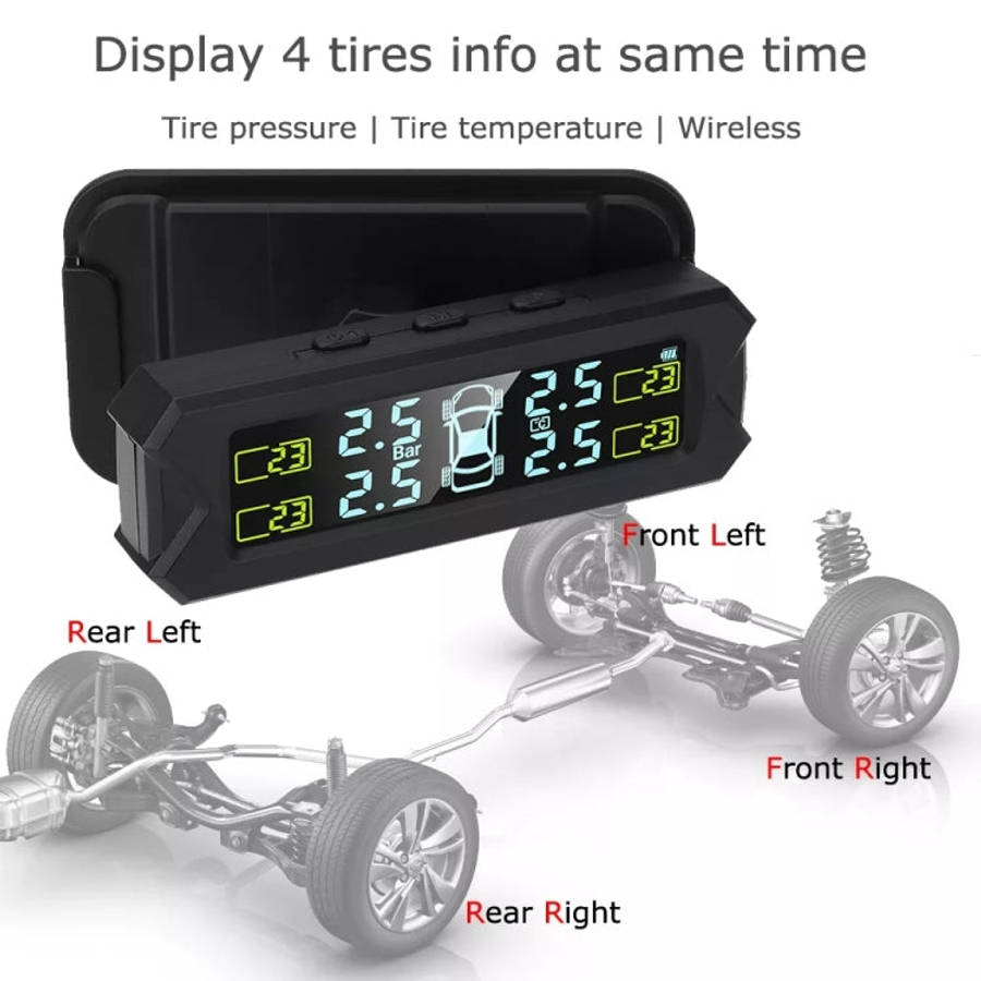 Car High Precision Solar Charging Tire Pressure Monitoring System TPMS, Built-in Beep Sensor, Bui...