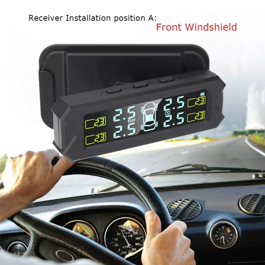 Car High Precision Solar Charging Tire Pressure Monitoring System TPMS, Built-in Beep Sensor, Bui...