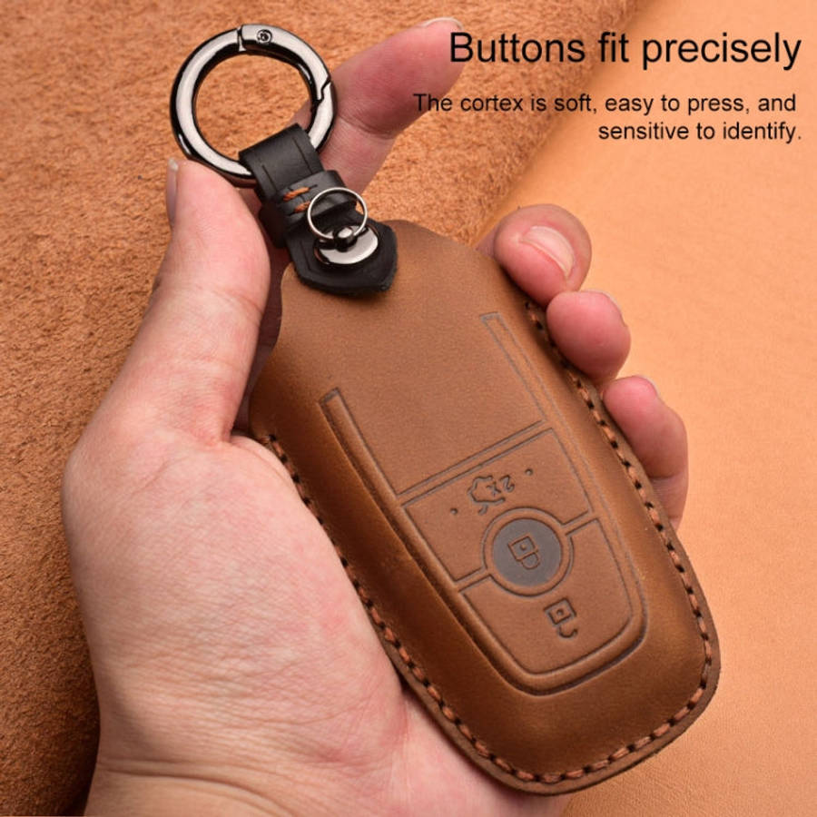 For Ford Car Cowhide Leather Key Protective Cover Key Case, Three Keys Version, For Ford, Three K...