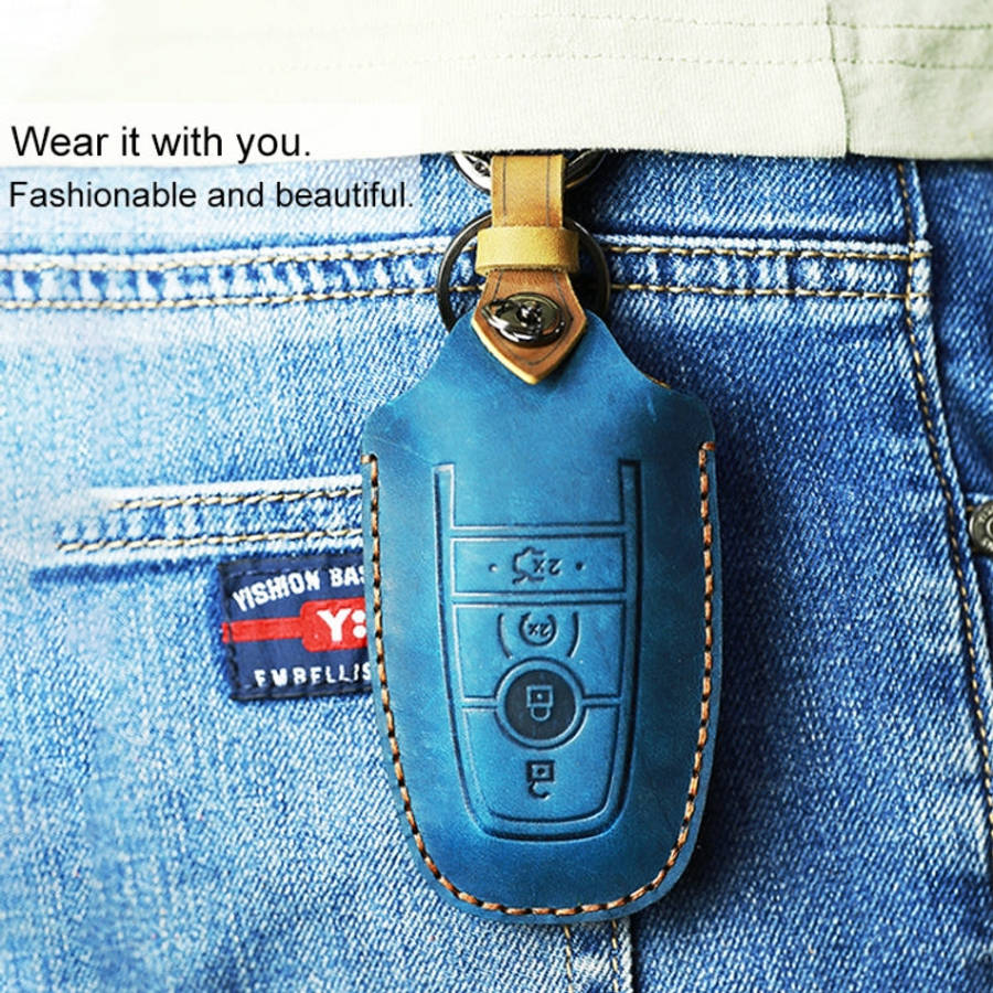 For Ford Car Cowhide Leather Key Protective Cover Key Case, Three Keys Version, For Ford, Three K...