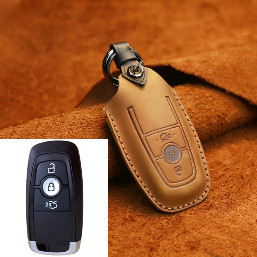 For Ford Car Cowhide Leather Key Protective Cover Key Case, Three Keys Version, For Ford, Three K...