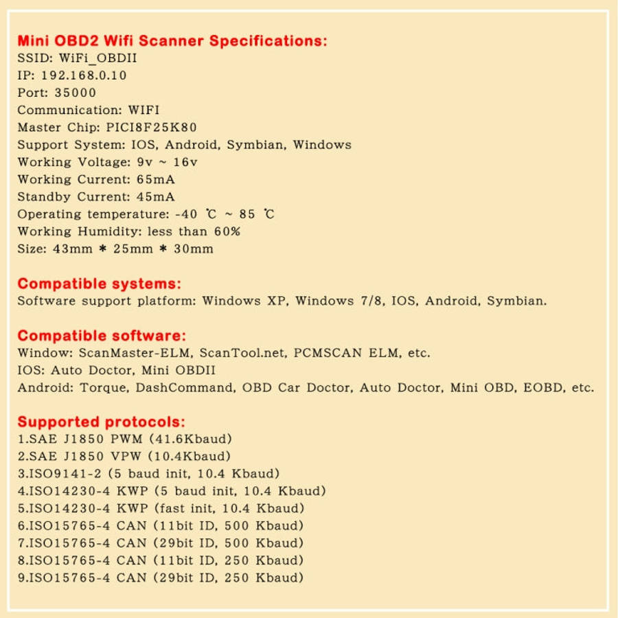 OBD2 WIFI Mini Car Detector Car Fault Diagnostic Tool, Car Fault Diagnostic Tool