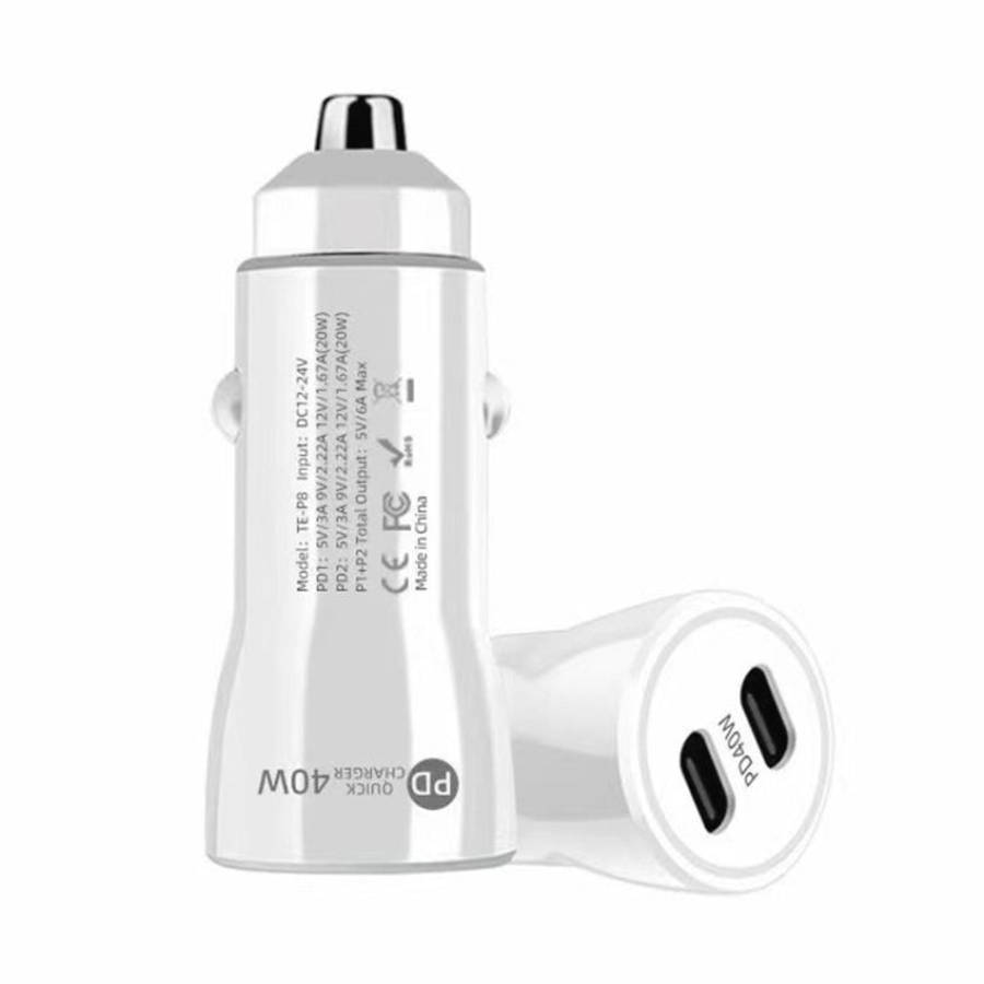 40W Dual PD Car 2 in 1 Fast Charger Car Cigarette Lighter, 40W Black, 40W White