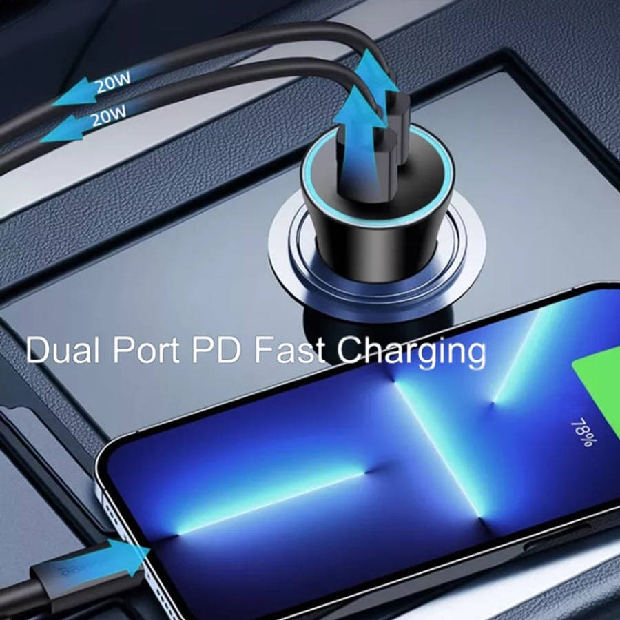 40W Dual PD Car 2 in 1 Fast Charger Car Cigarette Lighter, 40W Black, 40W White