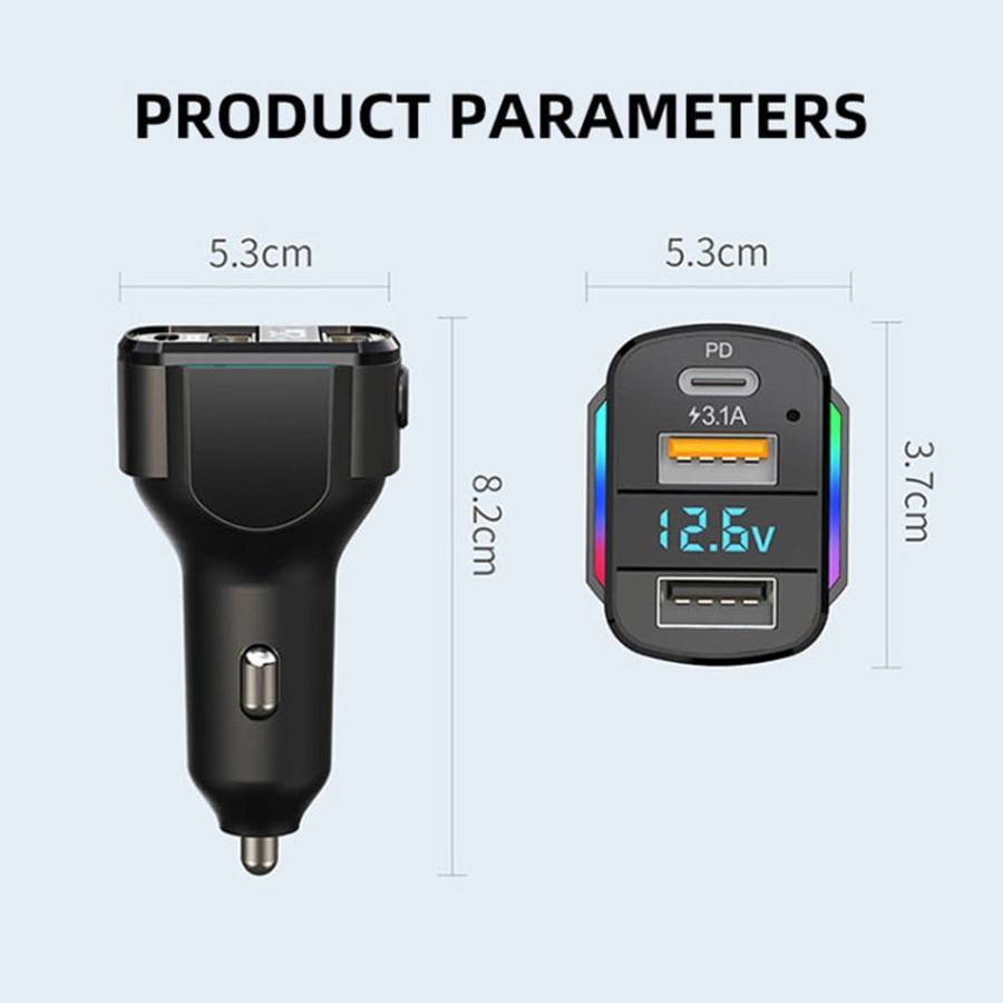 K4 Car 3 in 1 PD + USB Dual Port Fast Charger with Spring Data Cable, K4