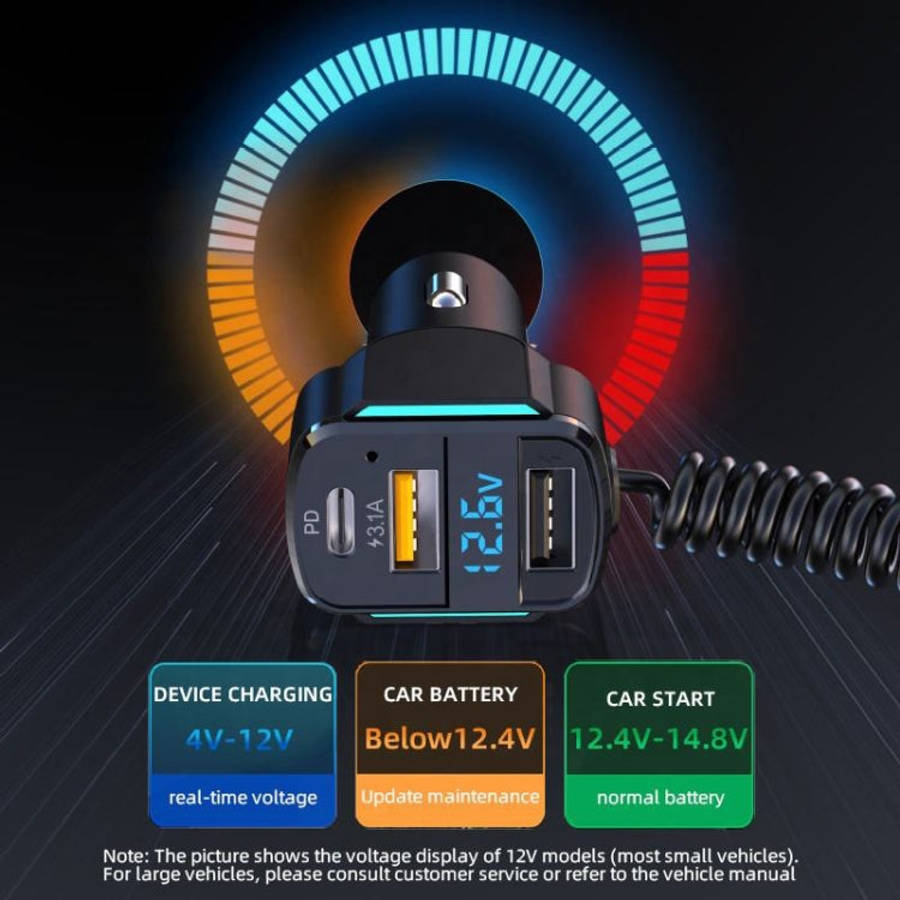 K4 Car 3 in 1 PD + USB Dual Port Fast Charger with Spring Data Cable, K4