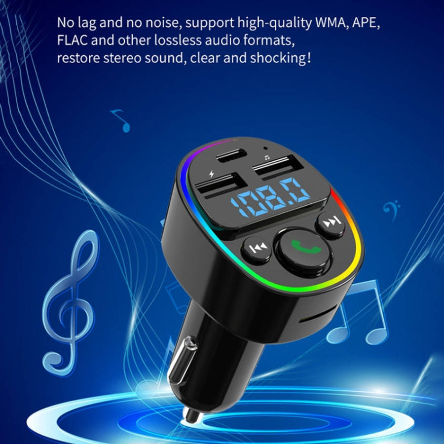 Car Bluetooth MP3 Player Audio FM Transmitter with Ambient Light, MP3 Player