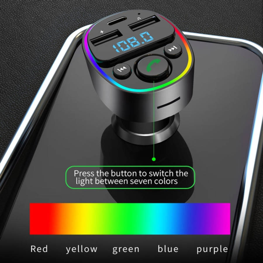 Car Bluetooth MP3 Player Audio FM Transmitter with Ambient Light, MP3 Player
