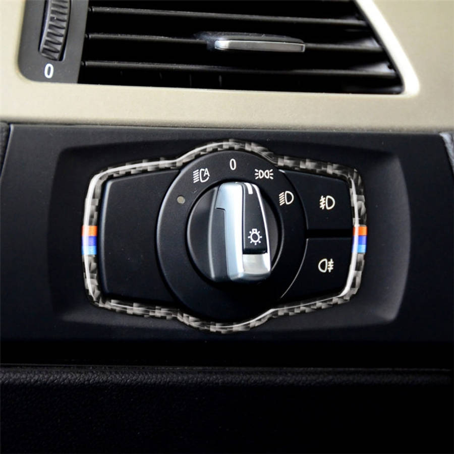 Three Color Carbon Fiber Car Headlight Switch Decorative Sticker for BMW E90 / E92 / E93 2005-201...