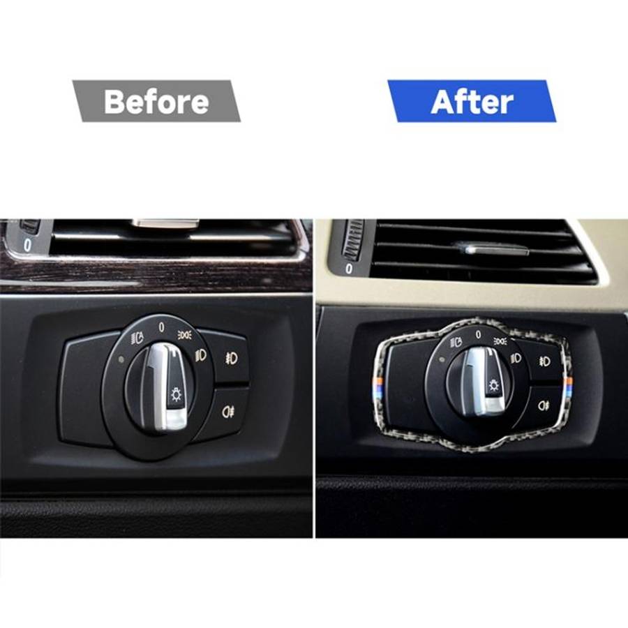 Three Color Carbon Fiber Car Headlight Switch Decorative Sticker for BMW E90 / E92 / E93 2005-201...