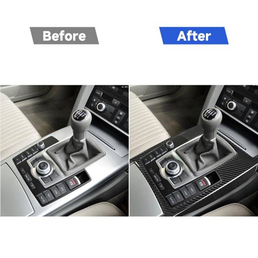 Car Carbon Fiber Gear Shift Position + Side Panel Decorative Sticker for Audi A6 2005-2011, Right...