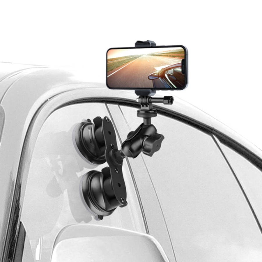 Single Suction Cup Mount Holder with Tripod Adapter & Steel Tether & Safety Buckle, Single Suctio...