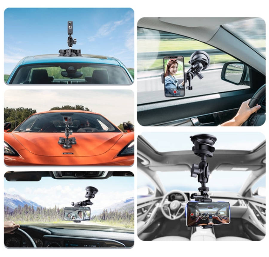 Single Suction Cup Mount Holder with Tripod Adapter & Steel Tether & Safety Buckle, Single Suctio...