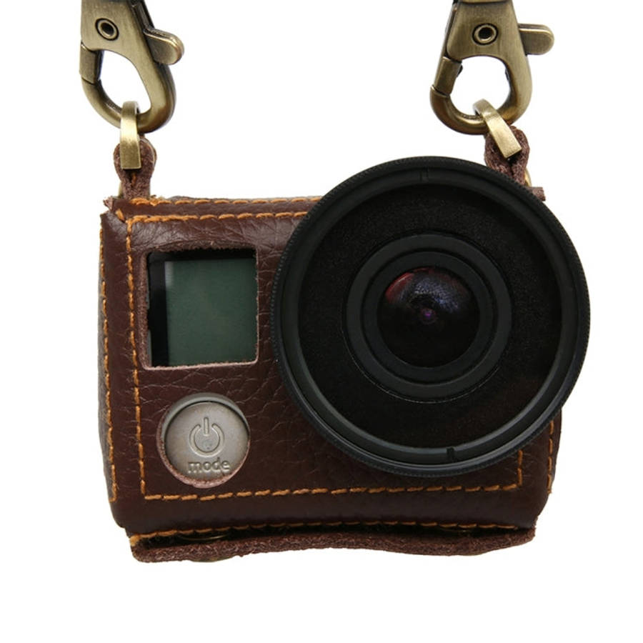 For GoPro HERO4 Litchi Texture Genuine Leather Protective Case with Sling, Litchi Texture (Brown)