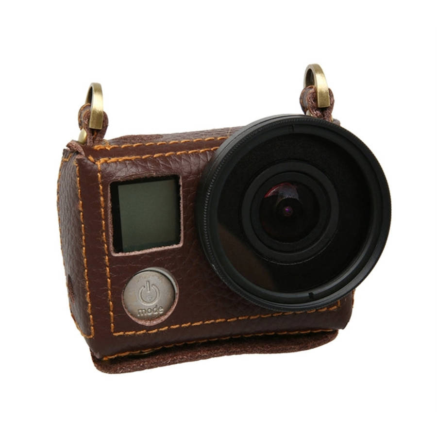 For GoPro HERO4 Litchi Texture Genuine Leather Protective Case with Sling, Litchi Texture (Brown)
