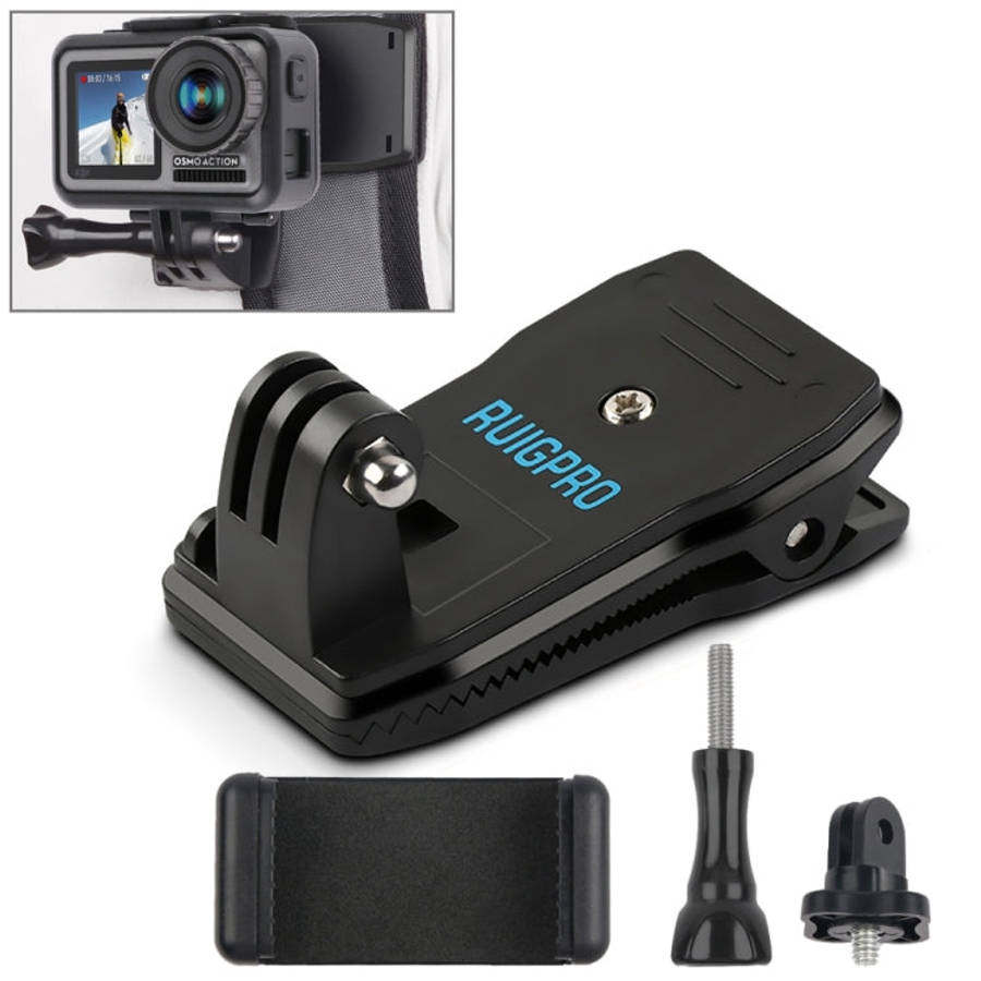 RUIGPRO 360 Degree Rotation Backpack Rec-Mounts Clip Clamp Mount + Phone Clamp for GoPro, Insta36...