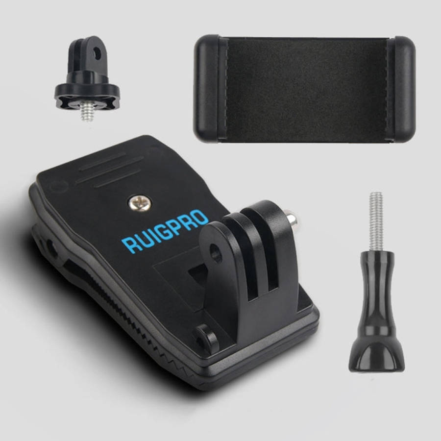 RUIGPRO 360 Degree Rotation Backpack Rec-Mounts Clip Clamp Mount + Phone Clamp for GoPro, Insta36...