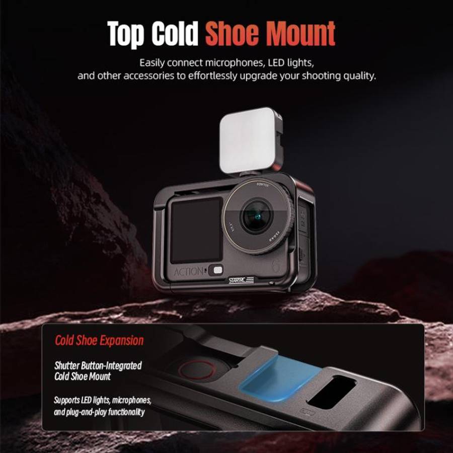 For DJI Osmo Action 6 STARTRC Metal Cage Frame with Cold Shoe, For DJI Osmo Action 6 Metal Cage