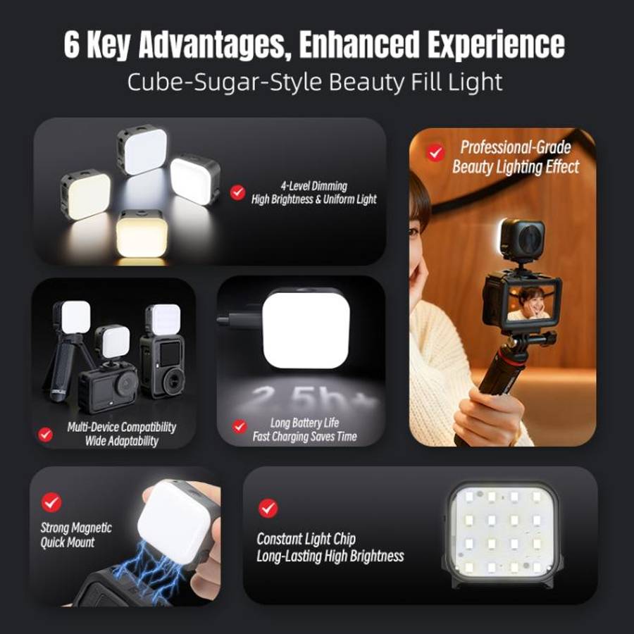 For DJI Osmo Pocket 3 STARTRC Cat Ears Magnetic Three Colors LED Fill Light with Fixed Clamp, For...