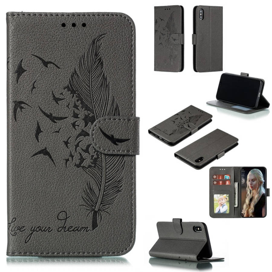 Feather Pattern Litchi Texture Horizontal Flip Leather Case with Wallet & Holder & Card Slots, Fo...