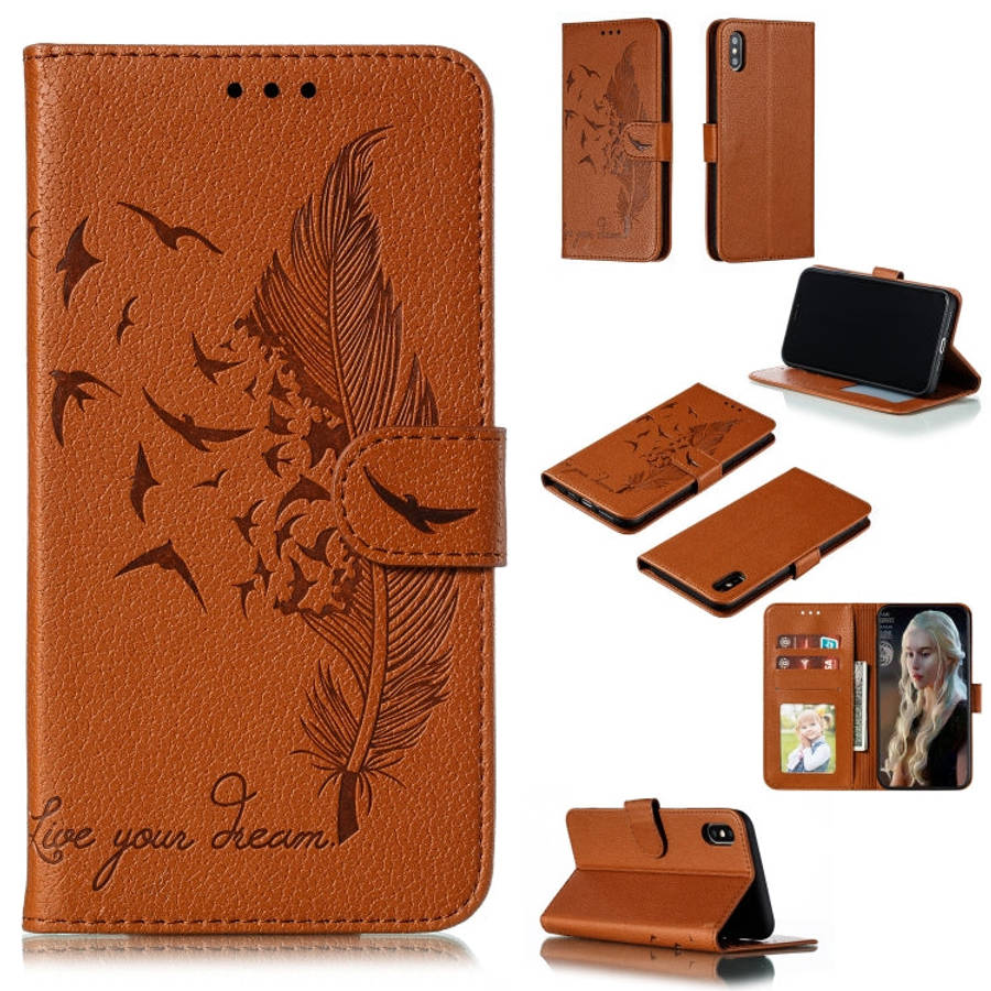 Feather Pattern Litchi Texture Horizontal Flip Leather Case with Wallet & Holder & Card Slots, Fo...