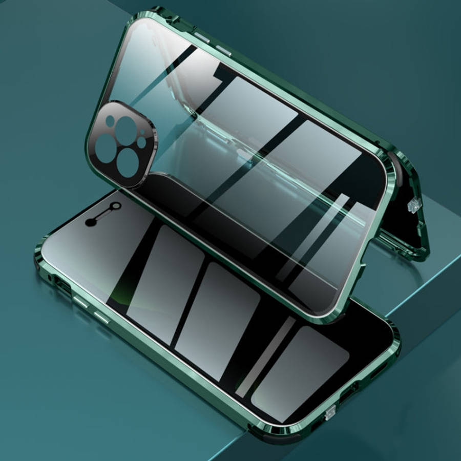 Four-corner Shockproof Anti-peeping Magnetic Metal Frame Double-sided Tempered Glass Case, For iP...
