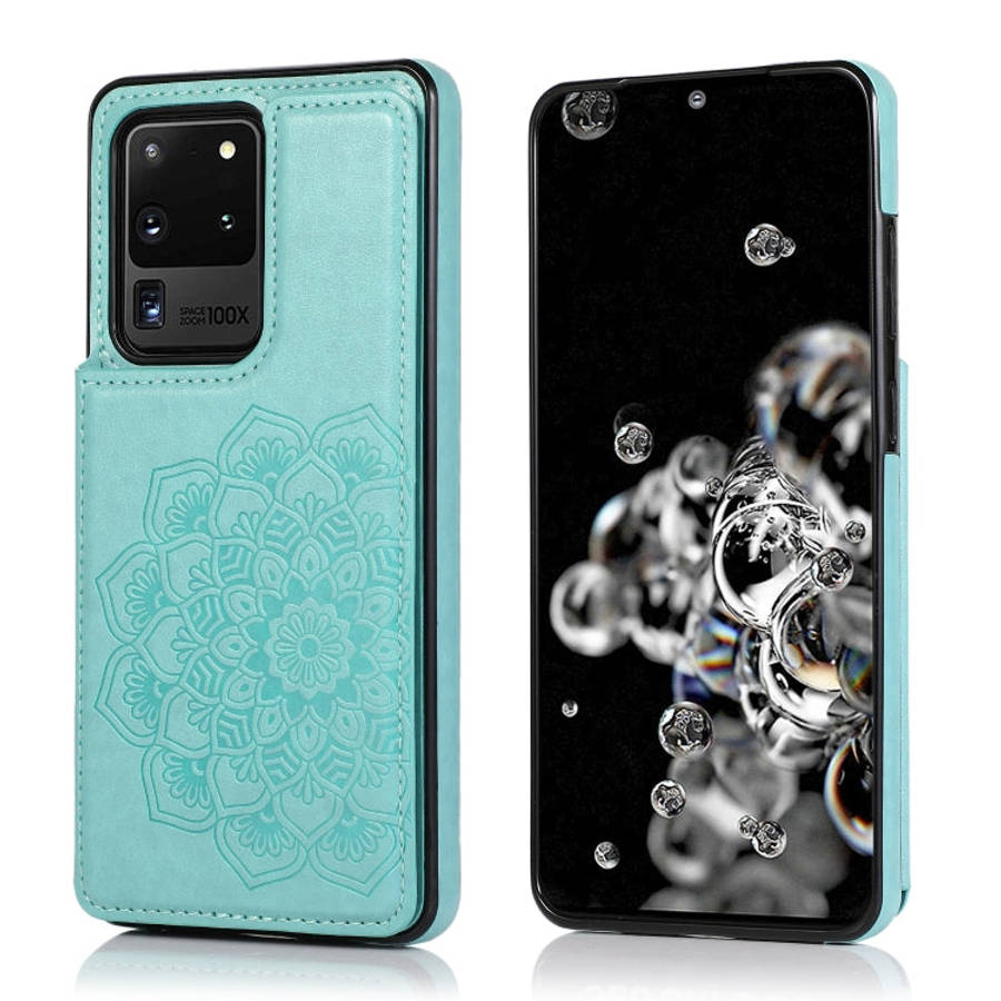 Double Buckle Mandala Pattern PU+TPU Protective Case with Card Slots & Holder & Photo Frame, For ...