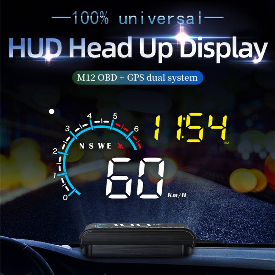 M12 OBD2 + GPS Mode Car Head-up Display HUD Overspeed / Speed / Water Temperature / Low Voltage /...