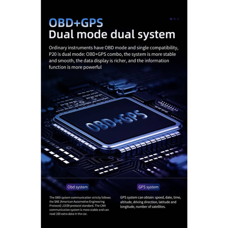 P20 OBD2 + GPS Mode Car Head-up Display HUD Overspeed / Speed / Water Temperature Alarm, P20