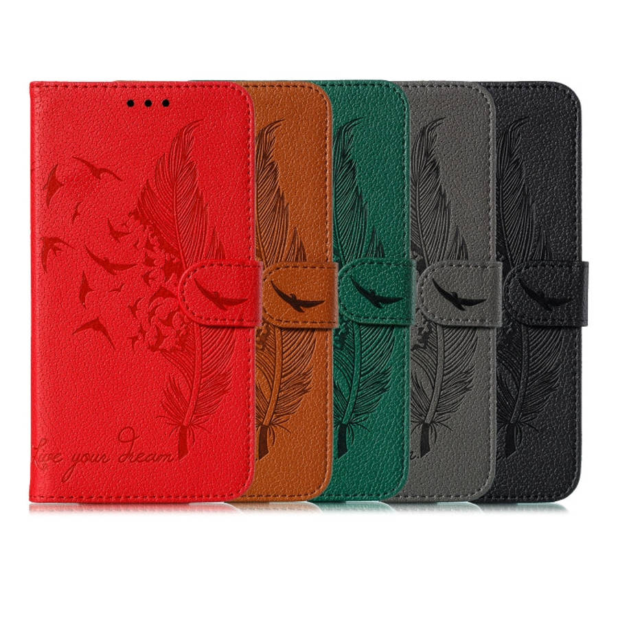 Feather Pattern Litchi Texture Horizontal Flip Leather Case with Holder & Wallet & Card Slots, Fo...