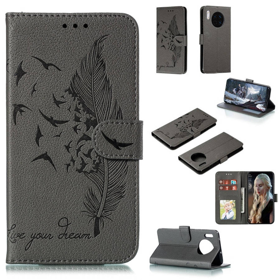 Feather Pattern Litchi Texture Horizontal Flip Leather Case with Holder & Wallet & Card Slots, Fo...