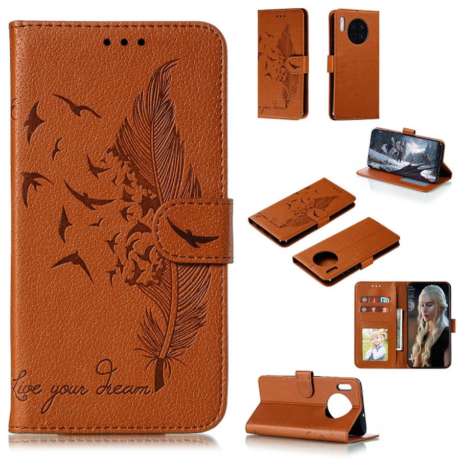Feather Pattern Litchi Texture Horizontal Flip Leather Case with Holder & Wallet & Card Slots, Fo...