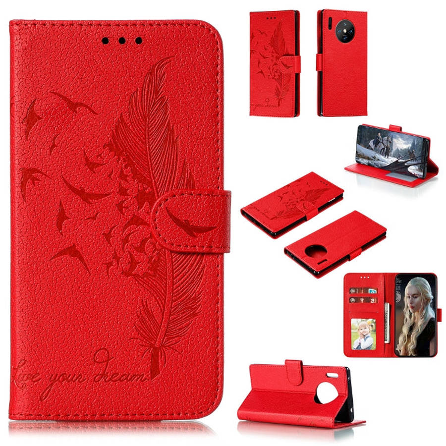 Feather Pattern Litchi Texture Horizontal Flip Leather Case with Holder & Wallet & Card Slots, Fo...