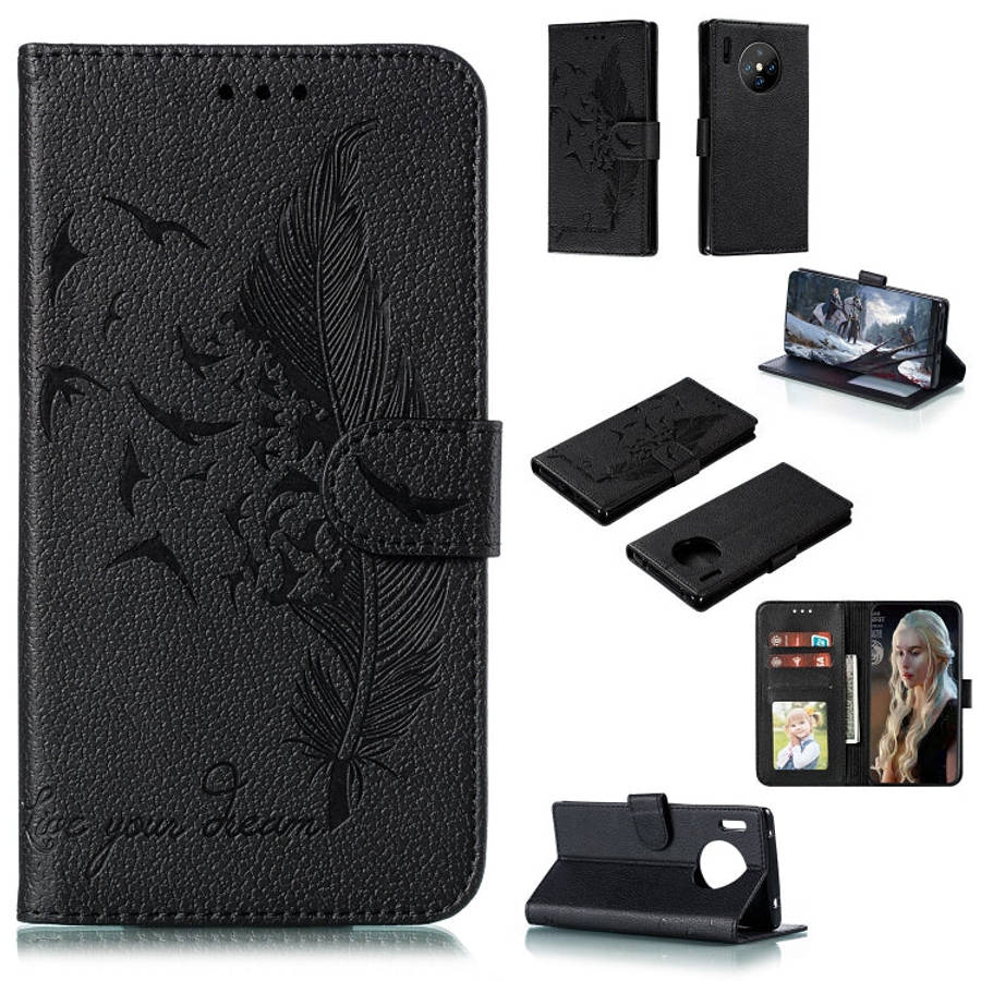 Feather Pattern Litchi Texture Horizontal Flip Leather Case with Holder & Wallet & Card Slots, Fo...
