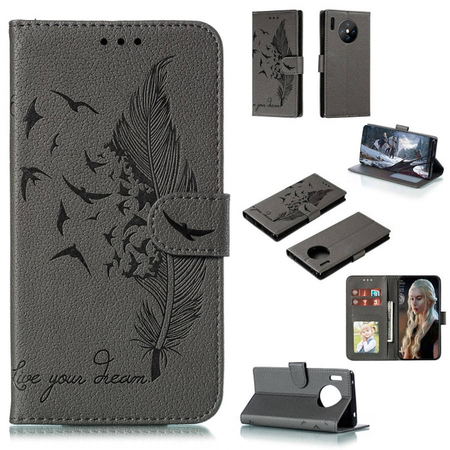 Feather Pattern Litchi Texture Horizontal Flip Leather Case with Holder & Wallet & Card Slots, Fo...