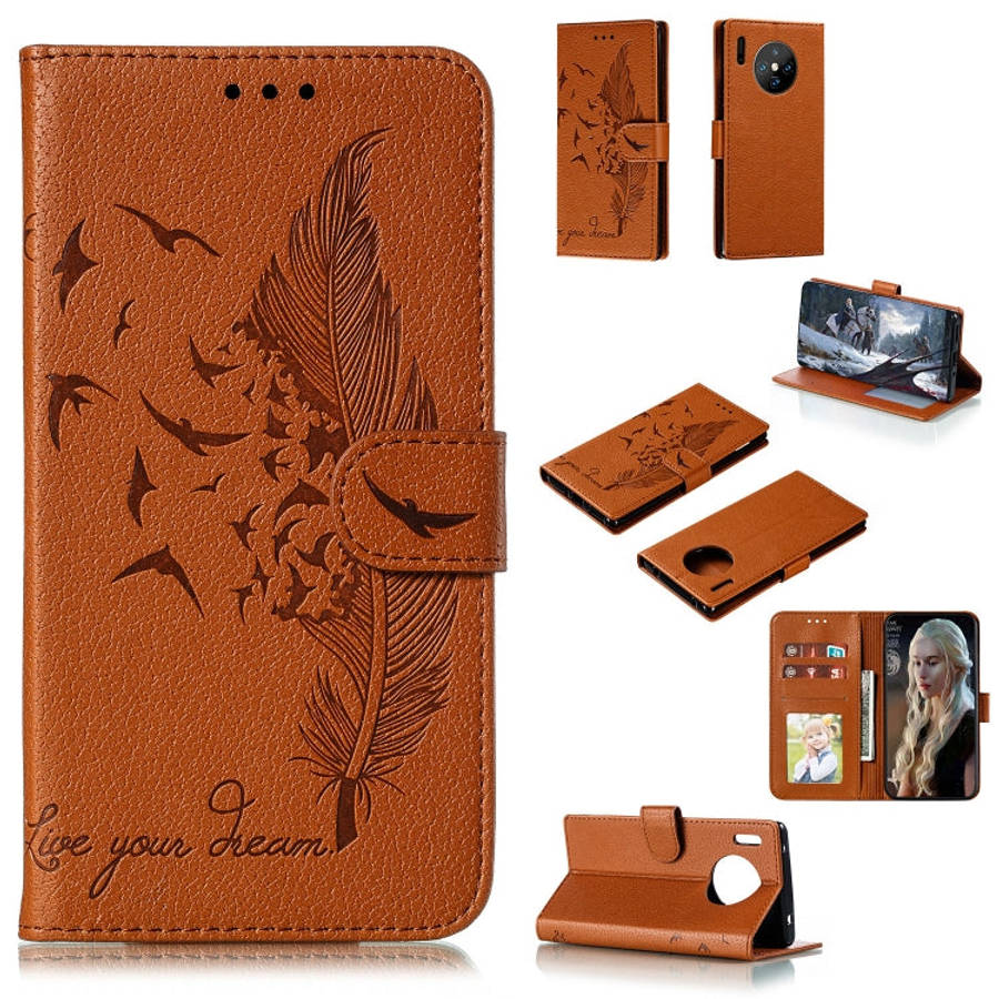 Feather Pattern Litchi Texture Horizontal Flip Leather Case with Holder & Wallet & Card Slots, Fo...