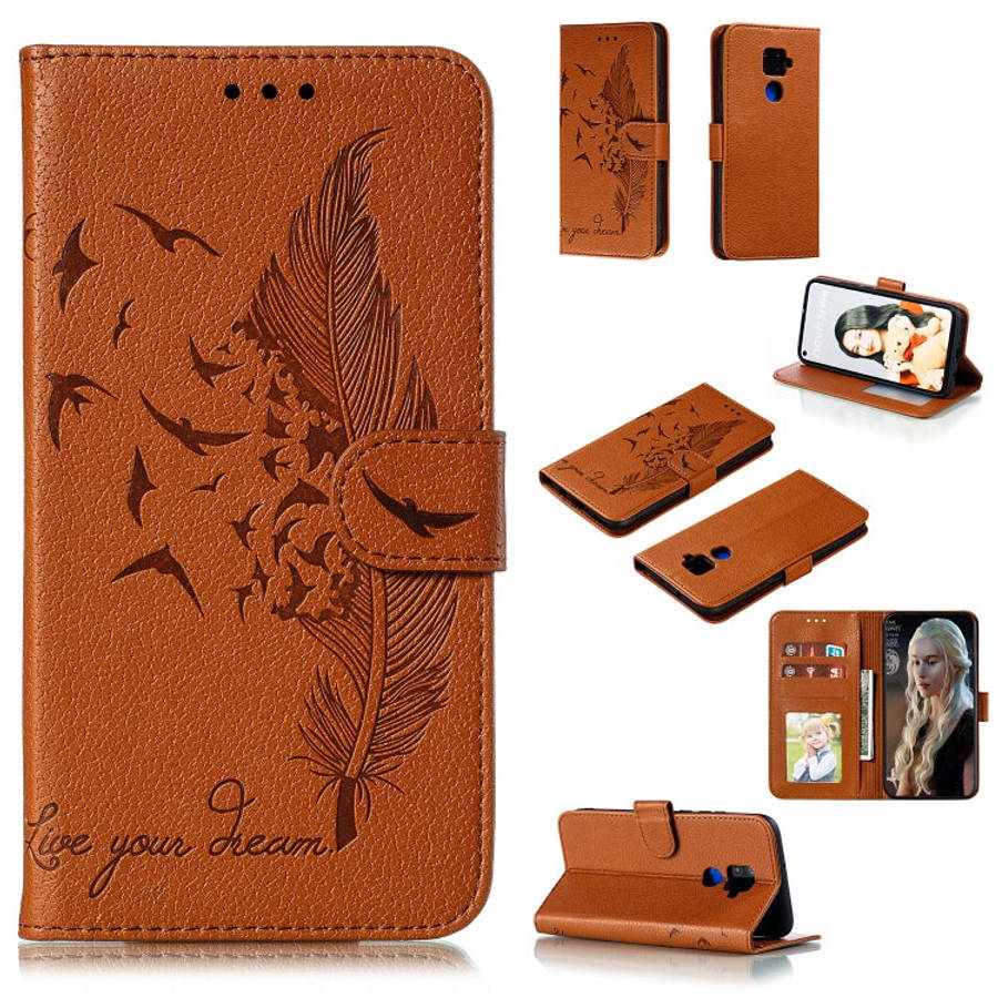 Feather Pattern Litchi Texture Horizontal Flip Leather Case with Holder & Wallet & Card Slots, Fo...